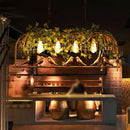 GobekUsa Birdcage Industrial Iron Dining Room Island Light - Black/Bronze Hanging Pendant with Decorative Plant and Bird