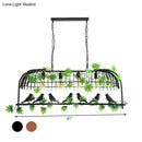 GobekUsa Birdcage Industrial Iron Dining Room Island Light - Black/Bronze Hanging Pendant with Decorative Plant and Bird