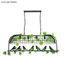 GobekUsa Birdcage Industrial Iron Dining Room Island Light - Black/Bronze Hanging Pendant with Decorative Plant and Bird