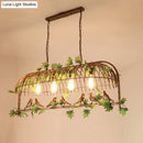GobekUsa Birdcage Industrial Iron Dining Room Island Light - Black/Bronze Hanging Pendant with Decorative Plant and Bird