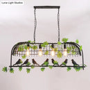 GobekUsa Birdcage Industrial Iron Dining Room Island Light - Black/Bronze Hanging Pendant with Decorative Plant and Bird