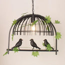 GobekUsa Birdcage Pendant Light - Rustic Wrought Iron Island Lamp with Vine and Bird Deco for Dining Room