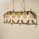 GobekUsa Birdcage Pendant Light - Rustic Wrought Iron Island Lamp with Vine and Bird Deco for Dining Room