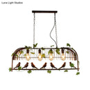 GobekUsa Birdcage Pendant Light - Rustic Wrought Iron Island Lamp with Vine and Bird Deco for Dining Room