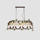 GobekUsa Birdcage Pendant Light - Rustic Wrought Iron Island Lamp with Vine and Bird Deco for Dining Room