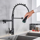 GobekUsa Black Brass Kitchen Faucet with Dual Spout, 360 Rotation, Deck Mounted