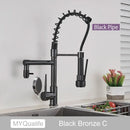 GobekUsa Black Brass Kitchen Faucet with Dual Spout, 360 Rotation, Deck Mounted