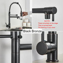 GobekUsa Black Brass Kitchen Faucet with Dual Spout, 360 Rotation, Deck Mounted