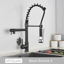 GobekUsa Black Brass Kitchen Faucet with Dual Spout, 360 Rotation, Deck Mounted