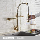 GobekUsa Black Brass Kitchen Faucet with Dual Spout, 360 Rotation, Deck Mounted
