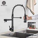 GobekUsa Black Brass Kitchen Faucet with Dual Spout, 360 Rotation, Deck Mounted