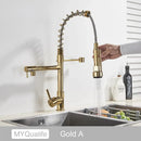 GobekUsa Black Brass Kitchen Faucet with Dual Spout, 360 Rotation, Deck Mounted