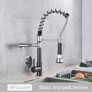 GobekUsa Black Brass Kitchen Faucet with Dual Spout, 360 Rotation, Deck Mounted
