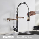 GobekUsa Black Brass Kitchen Faucet with Dual Spout, 360 Rotation, Deck Mounted
