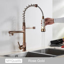 GobekUsa Black Brass Kitchen Faucet with Dual Spout, 360 Rotation, Deck Mounted