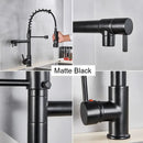 GobekUsa Black Brass Kitchen Faucet with Dual Spout, 360 Rotation, Deck Mounted