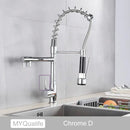 GobekUsa Black Brass Kitchen Faucet with Dual Spout, 360 Rotation, Deck Mounted