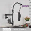 GobekUsa Black Brass Kitchen Faucet with Dual Spout, 360 Rotation, Deck Mounted