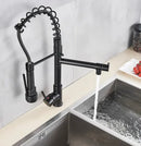 GobekUsa Black Brass Kitchen Faucet with Dual Spout, 360 Rotation, Deck Mounted