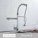 GobekUsa Black Brass Kitchen Faucet with Dual Spout, 360 Rotation, Deck Mounted