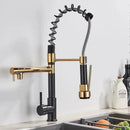 GobekUsa Black Brass Kitchen Faucet with Dual Spout, 360 Rotation, Deck Mounted