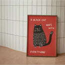 GobekUsa Black Cat Funny Animal Wall Art Canvas