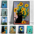 GobekUsa Black Cat Starry Night Canvas Wall Art