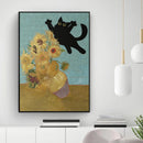 GobekUsa Black Cat Starry Night Canvas Wall Art