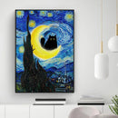 GobekUsa Black Cat Starry Night Canvas Wall Art