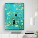 GobekUsa Black Cat Starry Night Canvas Wall Art