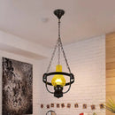 GobekUsa Black Crackle Glass Pendant Light with Metal Ring - Classic Vase Shade Hanging Lamp