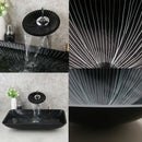 GobekUsa Black Glass Bathroom Sink Set with Hand Painted Design & Waterfall Faucet