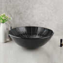 GobekUsa Black Glass Bathroom Sink Set with Hand Painted Design & Waterfall Faucet