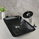 GobekUsa Black Glass Bathroom Sink Set with Hand Painted Design & Waterfall Faucet