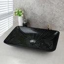 GobekUsa Black Glass Bathroom Sink Set with Hand Painted Design & Waterfall Faucet