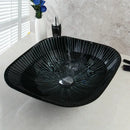 GobekUsa Black Glass Bathroom Sink Set with Hand Painted Design & Waterfall Faucet