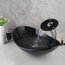 GobekUsa Black Glass Bathroom Sink Set with Hand Painted Design & Waterfall Faucet