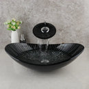GobekUsa Black Glass Bathroom Sink Set with Hand Painted Design & Waterfall Faucet