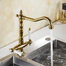 GobekUsa Black Gold Brass Kitchen Sink Faucet with Double Handles