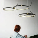 GobekUsa Black Gold Chandelier Creative Italian Design Light Metal LED Rings Circle