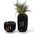 GobekUsa Black Gold Crease Texture Resin Vase - Abstract Home Decor Ornament