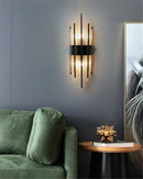 GobekUsa Black Gold Crystal Wall Lights Modern LED Sconce for Bedroom Living Room