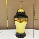 GobekUsa Black Gold Gradated Ginger Jar: Ceramic Checkmate Jar, Home Decoration Accessories