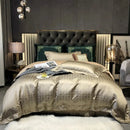GobekUsa Black Gold Jacquard Egyptian Cotton Bedding Set - 4Pcs