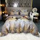 GobekUsa Black Gold Jacquard Egyptian Cotton Bedding Set, Satin Duvet Cover, Fitted Sheet Pillowcases