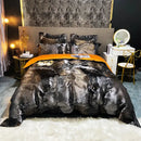 GobekUsa Black Gold Jacquard Egyptian Cotton Bedding Set, Satin Duvet Cover, Fitted Sheet Pillowcases