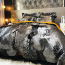 GobekUsa Black Gold Jacquard Egyptian Cotton Bedding Set, Satin Duvet Cover, Fitted Sheet Pillowcases