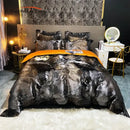 GobekUsa Black Gold Jacquard Egyptian Cotton Bedding Set, Satin Duvet Cover, Fitted Sheet Pillowcases