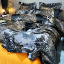 GobekUsa Black Gold Jacquard Egyptian Cotton Bedding Set, Satin Duvet Cover, Fitted Sheet Pillowcases