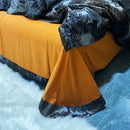 GobekUsa Black Gold Jacquard Egyptian Cotton Bedding Set, Satin Duvet Cover, Fitted Sheet Pillowcases
